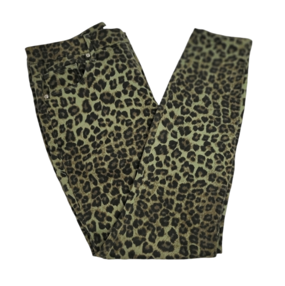 Good American Skinny Sage Green Leopard Print Jeans Size 16